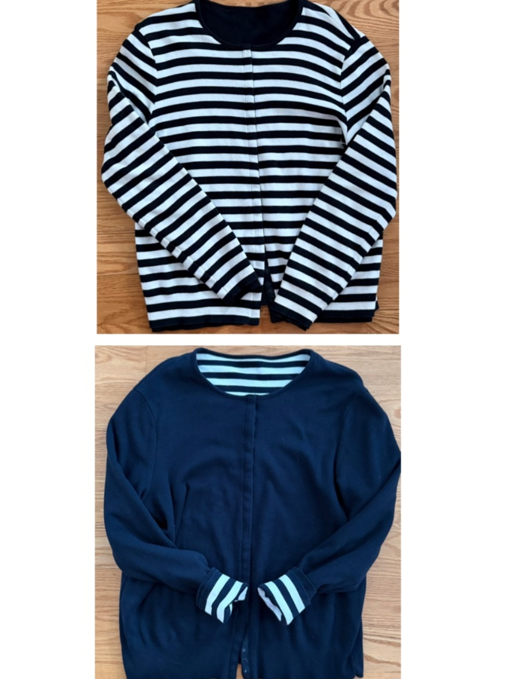 Talbots Vintage Navy/White/Navy-Striped Reversible Cardigan (M)